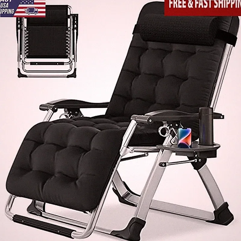Adjustable Zero Gravity Folding Recliner W/ Removable Cushion Indoor Outdoor Use