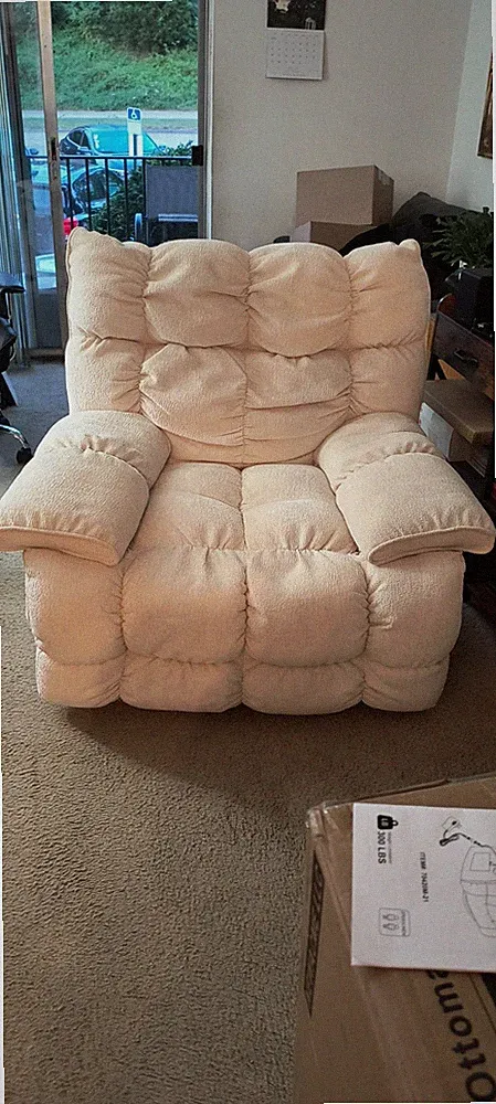 SitJoy Power Recliner Chair - White Fabric - 40" x 37" x 40" - Swivels and Rocks